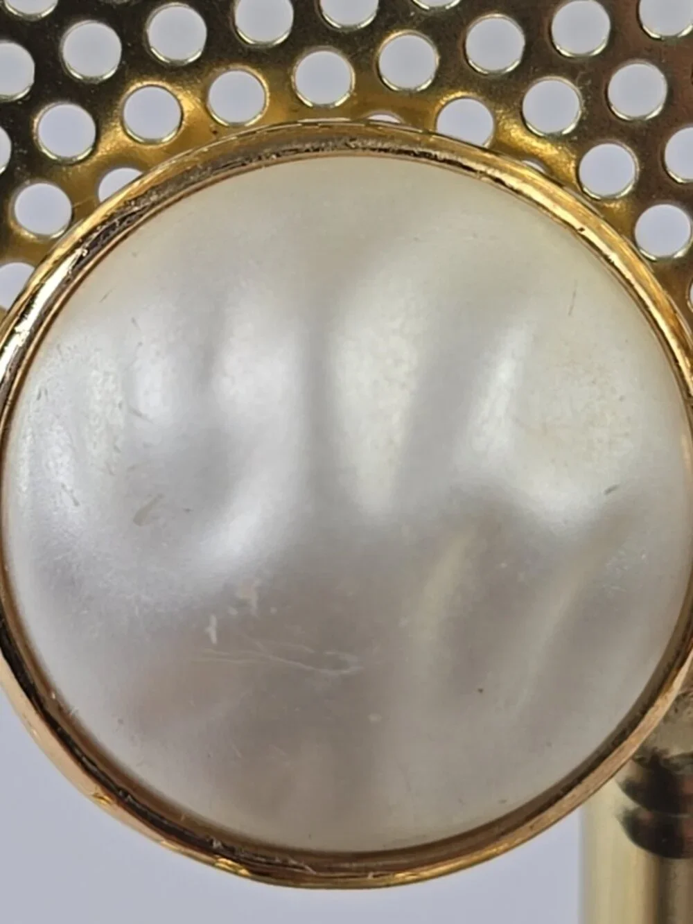VINTAGE Trifari Gold Tone Faux Pearl Clip‑On Earrings Round Classic Signed......